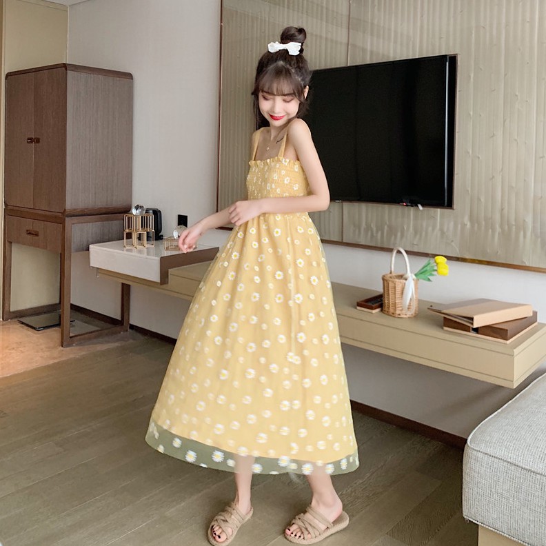 Xiaozhainv Đầm hai dây phối lưới họa tiết hoa xinh xắn thời trang | BigBuy360 - bigbuy360.vn