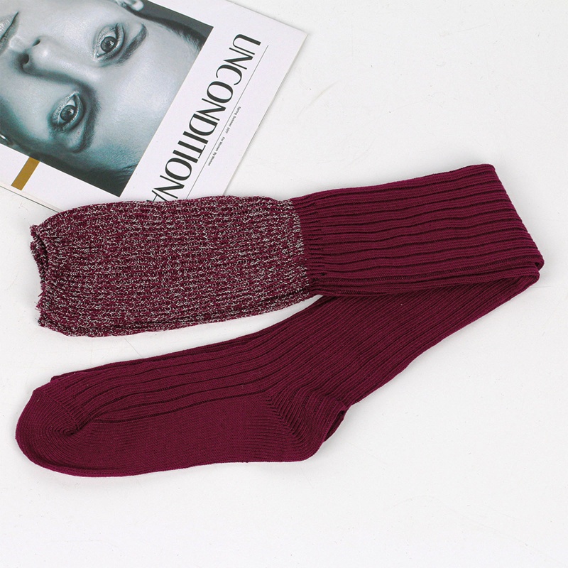 Xiangbao Tất Cotton Dệt Kim Dài Qua Gối Màu Sắc Tương Phản Lấp Lánh Cho Nữ
