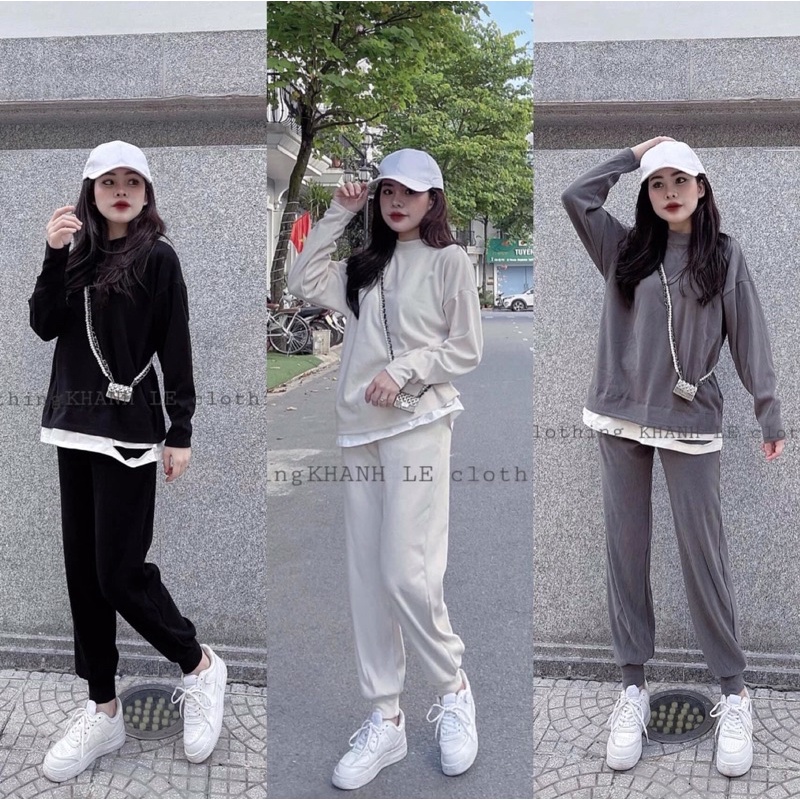 🎉🎉Set Bộ len tăm Dài Tay Quần Bo Gấu Chất Siêu Dày Dặn Phong Cách Thể Thao 🎉🎉