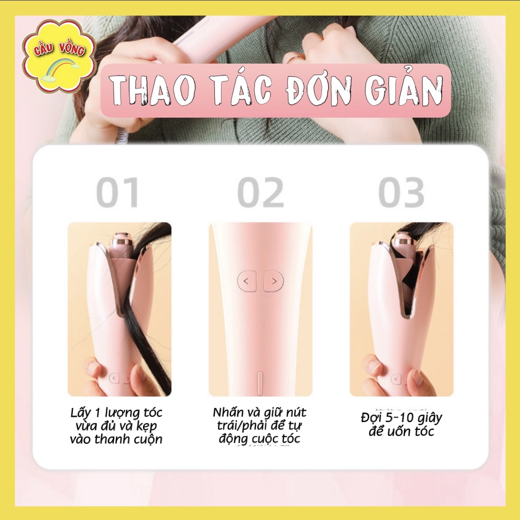 Máy Uốn Tóc Tự Động Chính Hãng, Làm xoăn xoay tự động 3 in 1, Máy Uốn Tóc Mini Xoay 360 Độ -