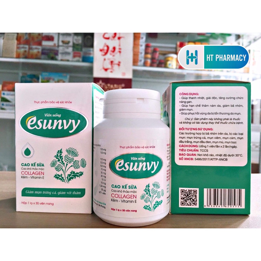 Viên Uống Thanh Nhiệt Giải Độc Esunvy, Giảm Mụn Trứng Cá, Hạn Chế Vết Thâm Hộp 30 Viên