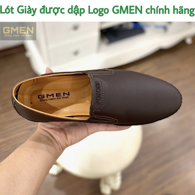 Giày lười nam da bò mềm mại đế cao su khâu chỉ bảo hành 12 tháng GM09