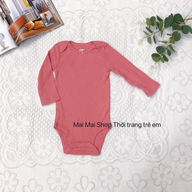 Body chip dài tay, bodysuit màu trơn cho bé gái 0-24 tháng (3M. 6M, 9m, 12M, 18M,24M)-MaiMaiShop