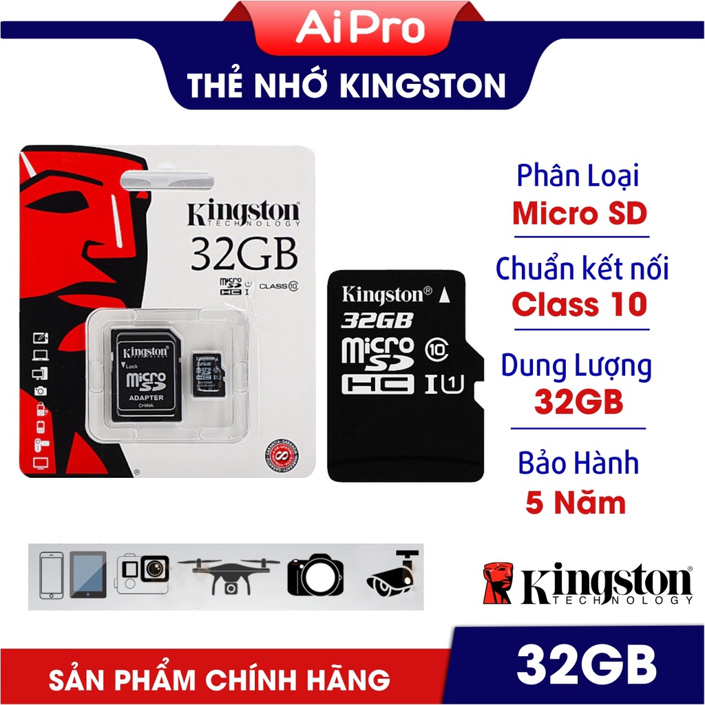 Thẻ Nhớ MicroSD Kingston 32GB - Hàng nhập khẩu - Bảo Hành 5 năm