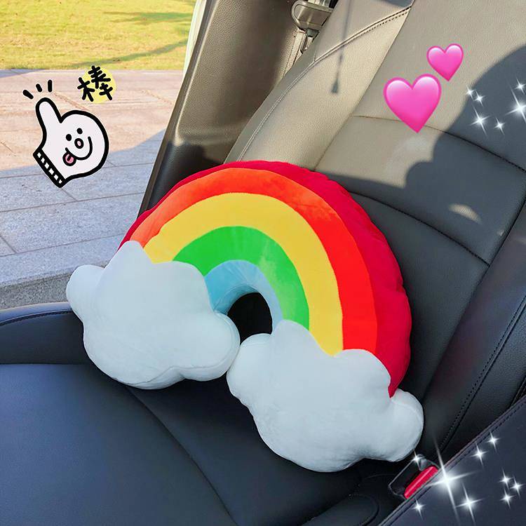Gối Tựa Lưng Họa Tiết Cầu Vồng Hoạt Hình Thoáng Khí Dành Cho Ô Tô