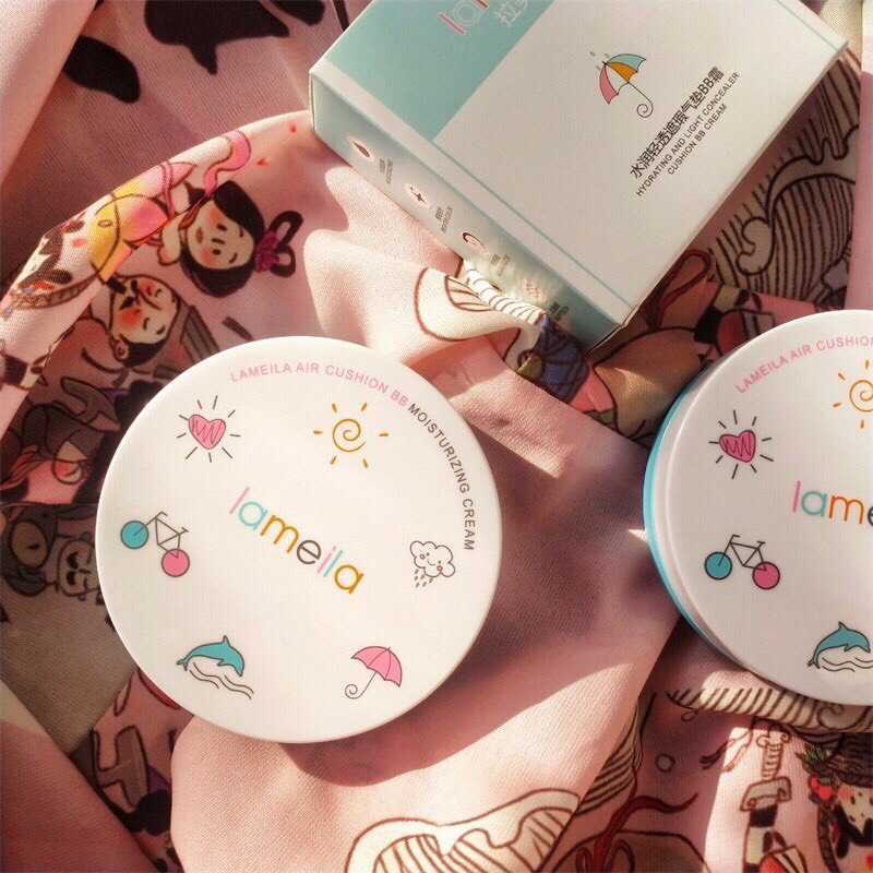 Phấn nước Cushion BB Cream Lameila Hộp Màu Xanh Hoạ Tiết- Phấn Nước Cushion Nội Địa Trung Lameila