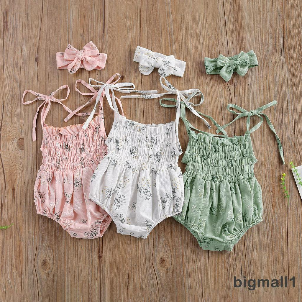 Bộ Áo Dây Cộc Tay Liền Quần Lót + Băng Đô Dễ Thương Cho Bé Gái