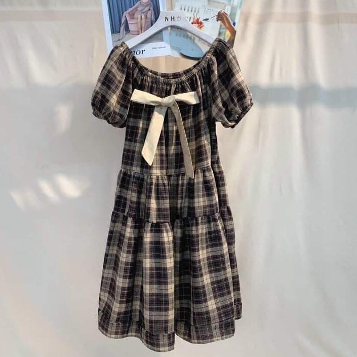 Váy kẻ caro xinh xắn💖FREESHIP💖 đầm trễ vai tiểu thư AD94 | BigBuy360 - bigbuy360.vn