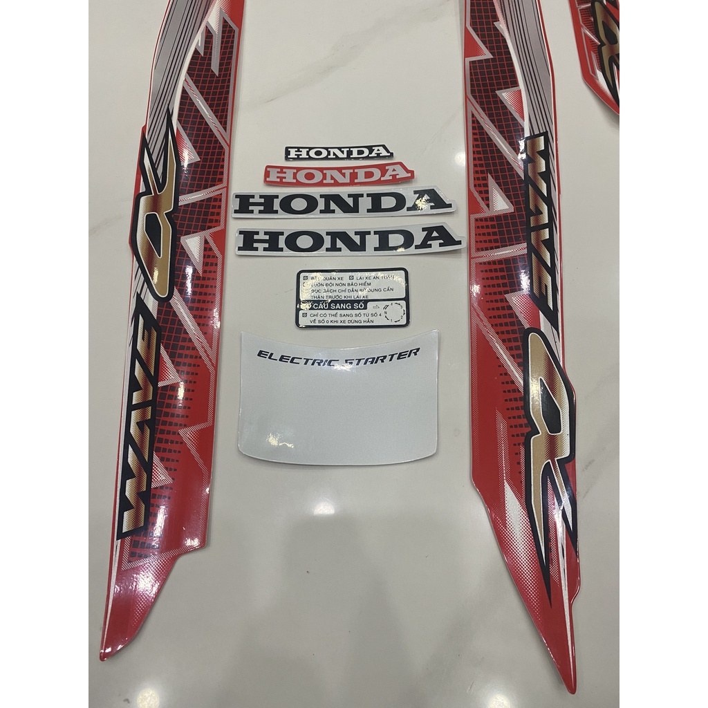 Nguyên bộ tem rời 3 lớp zin thái dán xe máy Honda Wave alpha 2014 màu đỏ