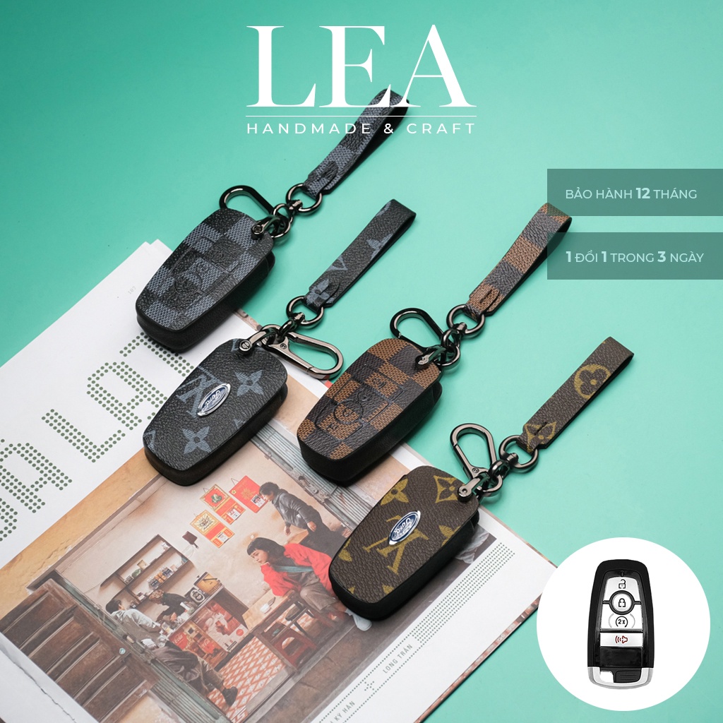 Ốp da bảo vệ chìa khoá Ford Everest Ranger Raptor Explorer 4 nút bấm LV handmade FE4V CD có dây tay cầm