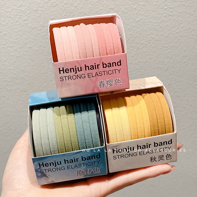 Set 9 Dây Buộc Tóc Co Giãn Nhiều Màu Sắc Dành Cho Nữ
