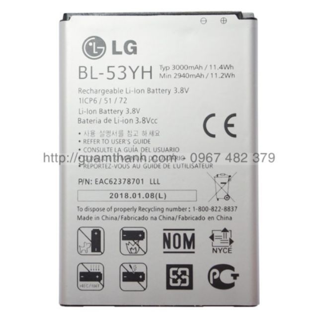 Pin LG G3 F400 D855, G3 Stylus D690 dung lượng 3000mAh - hàng Zin