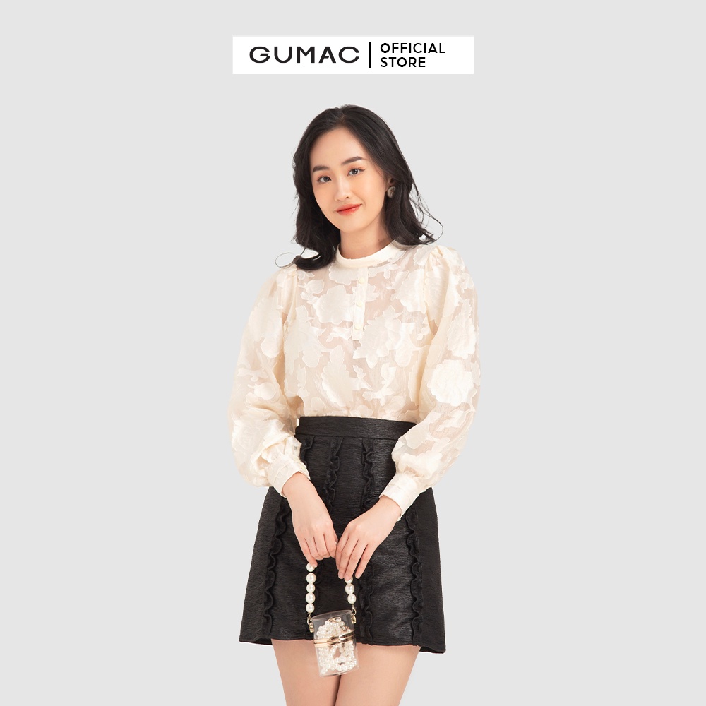 Áo voan hoa nổi cổ tròn AB12012 GUMAC( không kèm áo lót trong) mẫu mới | BigBuy360 - bigbuy360.vn