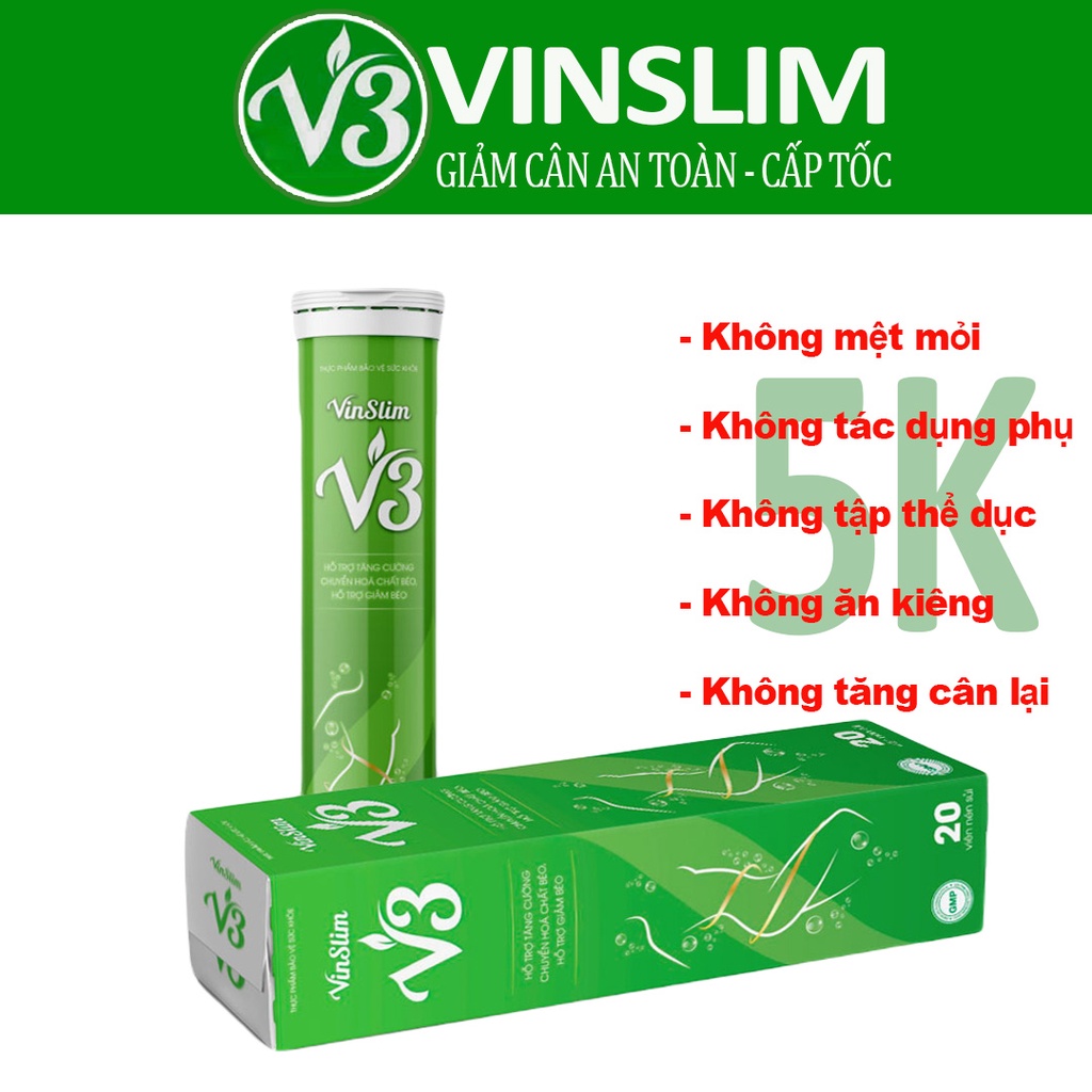 Vinslim V3 Viên Sủi Giảm Cân nhanh cấp tốc an toàn detox không phải thuốc giảm cân