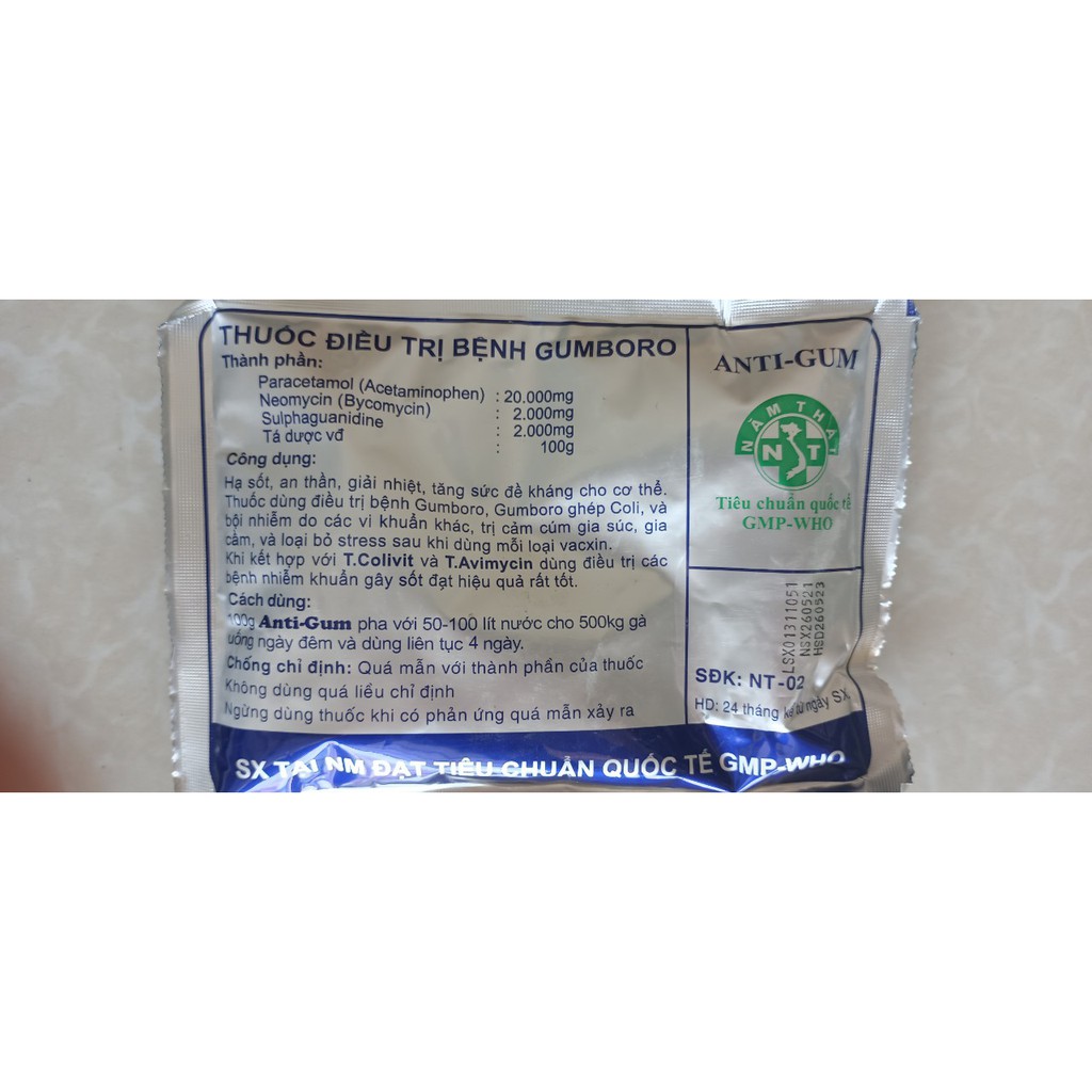 Anti-Gum Antigum Năm Thái 100g Dùng cho Gumboro, hạ sốt, giải nhiệt, cảm cúm trên gà vịt gia cầm