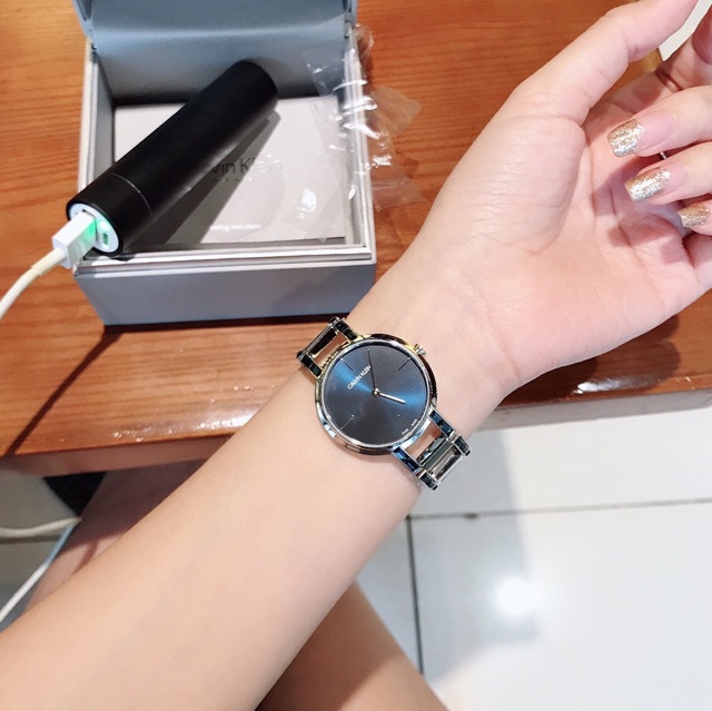 💙🌸Đồng Hồ Nữ CALVIN KEIN Cheers Silver Stainless Steel bangle bracelet Ladies Watch 32mm