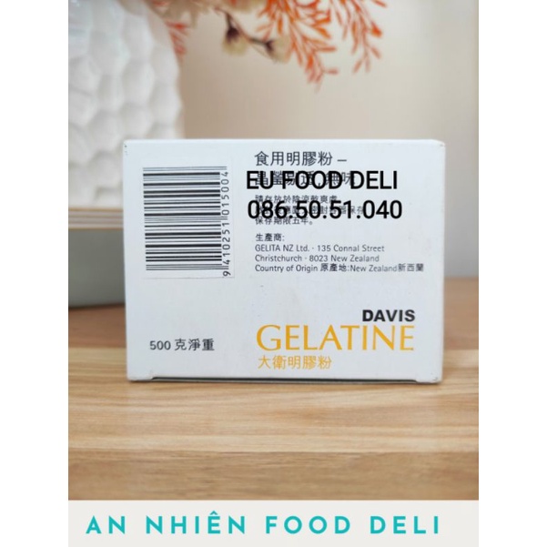 Gelatine Bột nhập khẩu hiệu Davis Hộp 500Gram