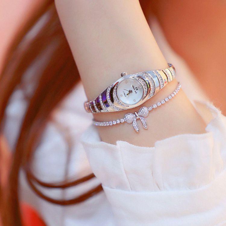 Đồng hồ nữ Bee Sister FA 1540 dạng lắc tay xinh xắn, dây thép không rỉ đính đá, mặt kính tráng sapphira