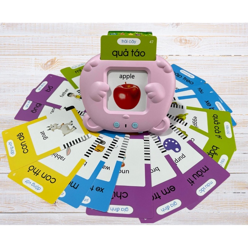 Máy đọc từ vựng song ngữ Anh Việt , Máy đọc thẻ flashcard 112 thẻ 224 từ sạc cổng USB không sóng điện từ