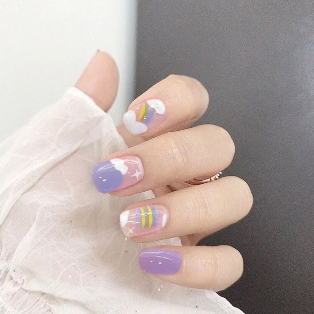 Set 24 móng tay giả trang trí 3D chống nước hình mây hottrend