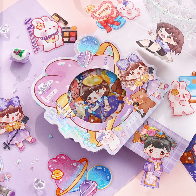 Bộ 30 Tấm Sticker Hoạt Hình Chống Thấm Nước Xinh Xắn