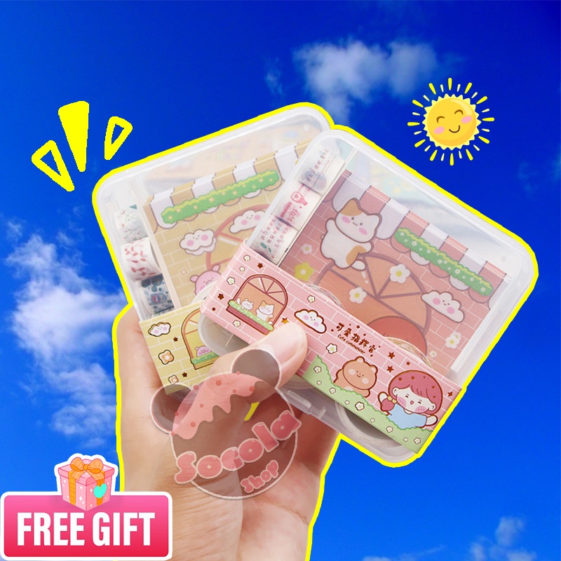 Hộp nhựa 4IN1 MIX STICKERS & WASHI & NOTE tiện dụng, dễ thương