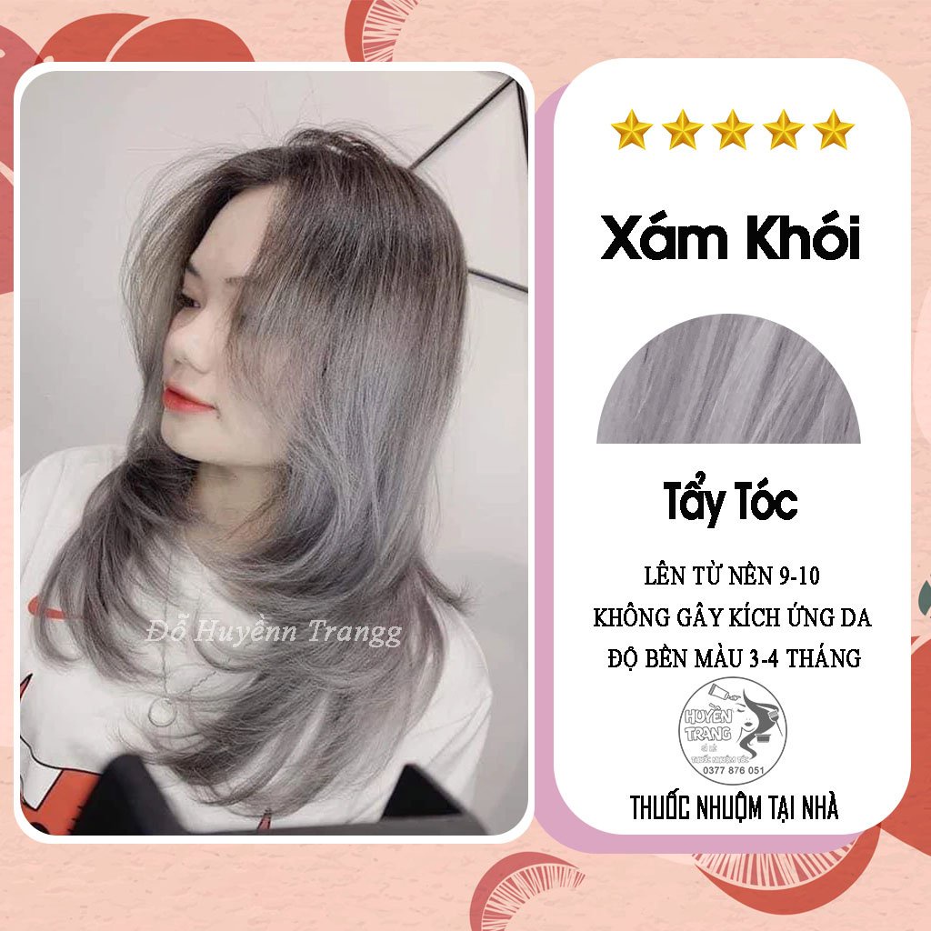 Thuốc Nhuộm Tóc Màu Xám Khói Kèm Oxy | Lên Từ Nền Tóc Bạch Kim | Tone Sáng Da