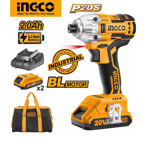 Máy vặn siết vít dùng pin sạc 20V INGCO CIRLI2002 ( Không Chổi Than) Lực Siết 200NM - Full bộ 2 pin 1 sạc