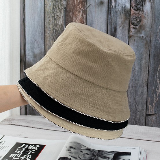 Mũ bucket xuân hè viền đá đính sang trọng phong cách Hàn Quốc