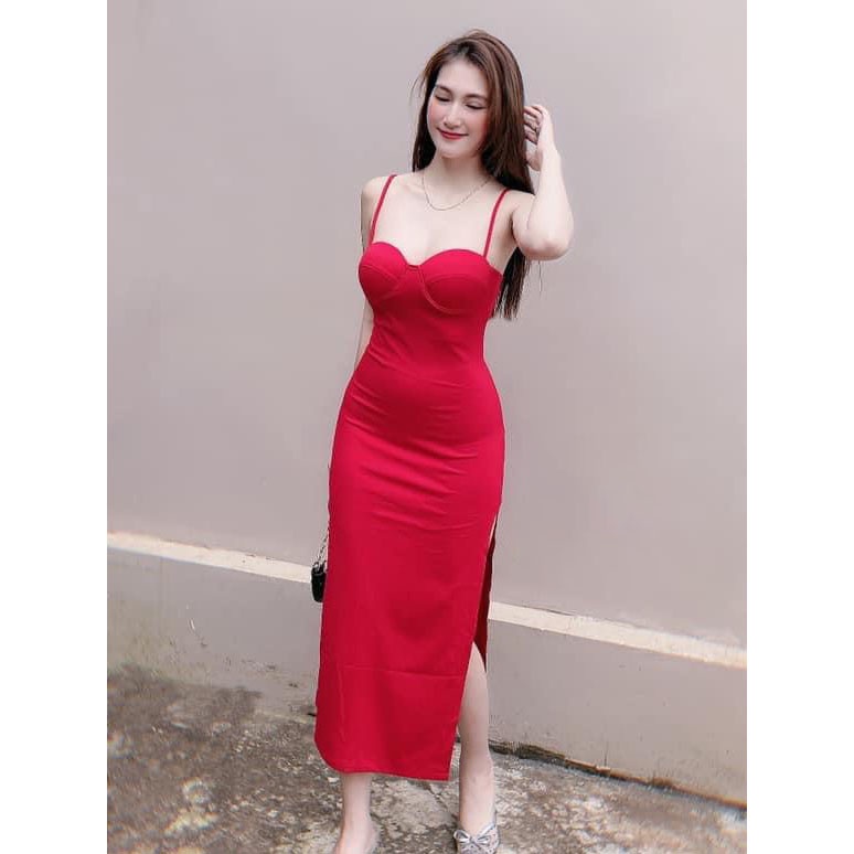 HCM] Đầm Body Dáng Dài (Có Mút Ngực) Xẻ Tà 2 Bên Cao Cấp Thời Trang Nữ Sam Closet Free Size 40-55kg