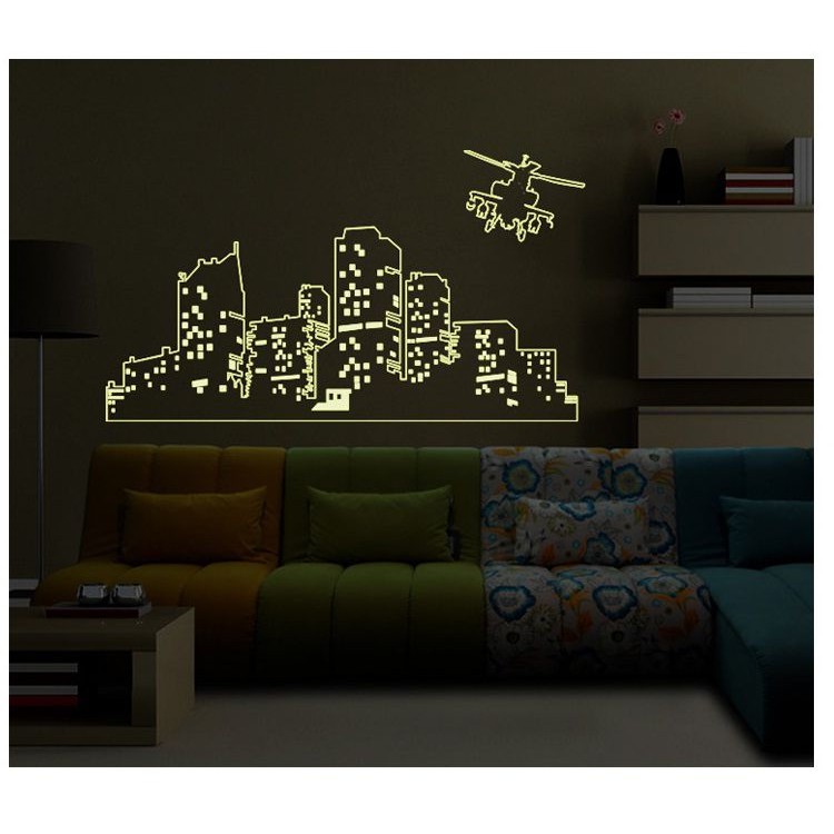 Decal dán tường Dạ quang Thành phố đêm 2 - PVC vinyl - DDQ013