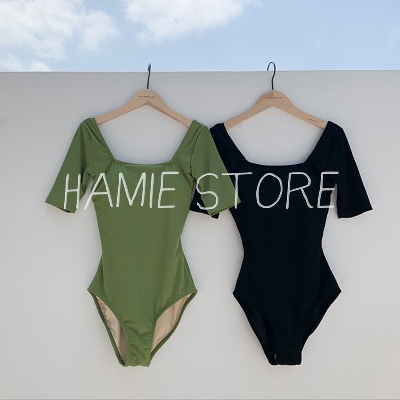 Đồ bơi nữ liền thân cộc tay khoét lưng BK04, bikini kín đáo đi biển bodysuit quyến rũ sexy