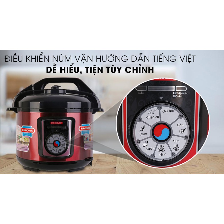 Nồi áp suất điện tử Sunhouse SHD1755 dung tích 5 Lít (màu đỏ), nồi hầm điện tử đa năng Chính Hãng Bảo Hành 1 Đổi 1