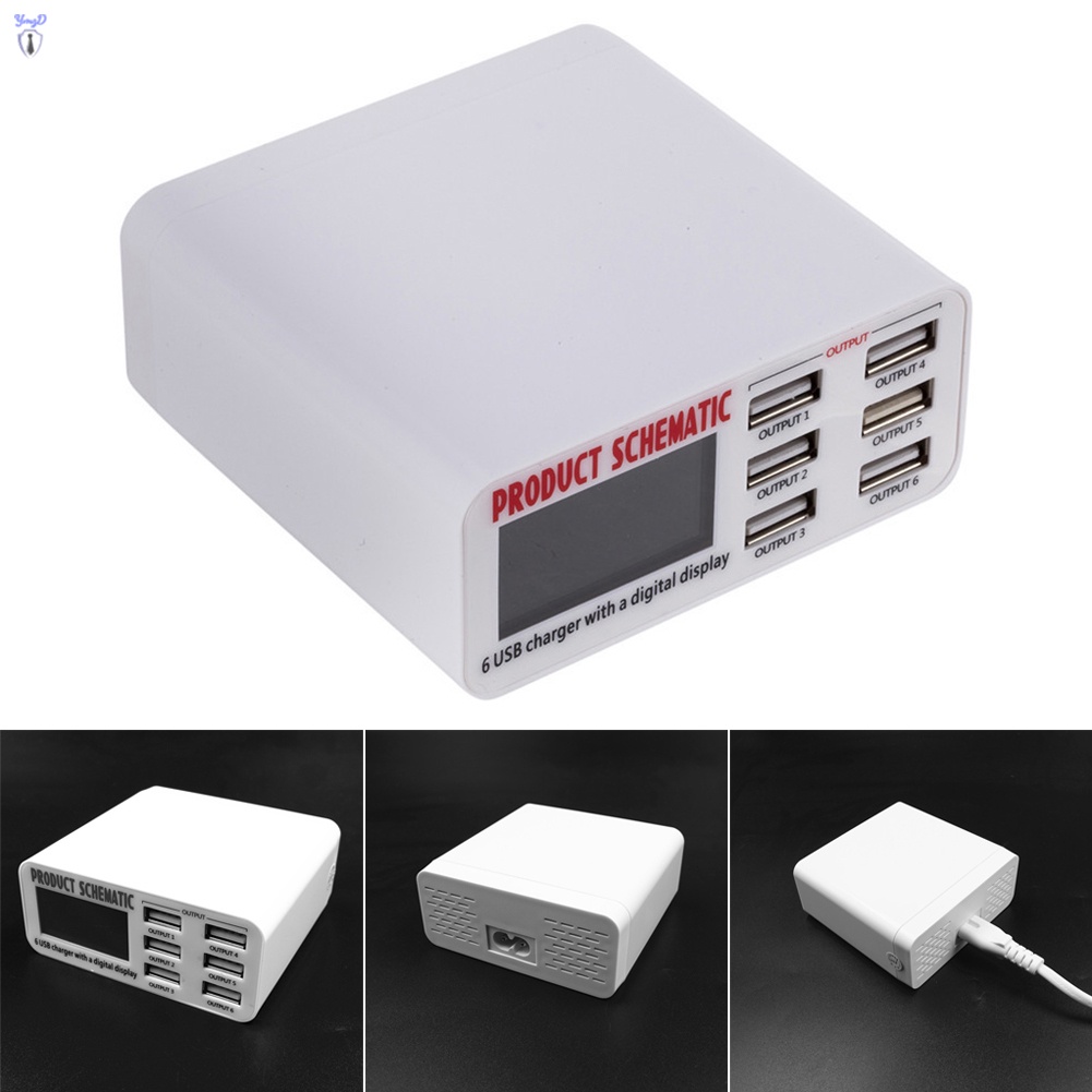 Củ Sạc Nhanh Thông Minh 6 Cổng USB Kỹ Thuật Số Tự Động Chia Nhiều Cổng Sạc Nhanh Cho Nhà Ở / Du Lịch
