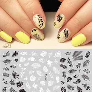 Sticker dán móng nail hoa lá trắng đen