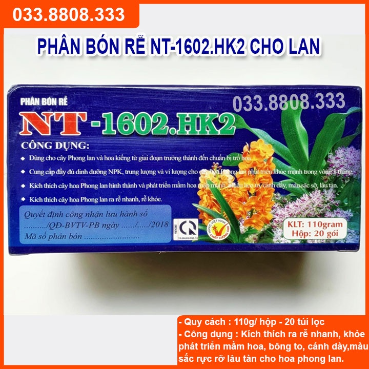 Phân bón túi lọc  NT 1602. K2 ( 20 gói túi lọc) dùng giai đoạn kích thích ra hoa - Chuyên dùng cho phong lan, cây cảnh