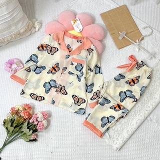 Bộ Ngủ Pijama Lụa Mango Dài Tay Cho Bé Gái