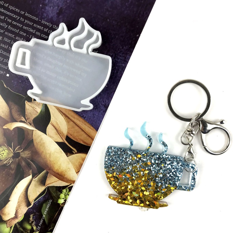 Khuôn Silicone Làm Móc Khóa Bằng Resin Epoxy Hình Ly Cà Phê DIY