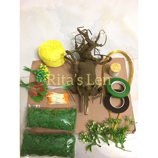 Set nguyên liệu làm hoa mai/ đào bằng  len sợi