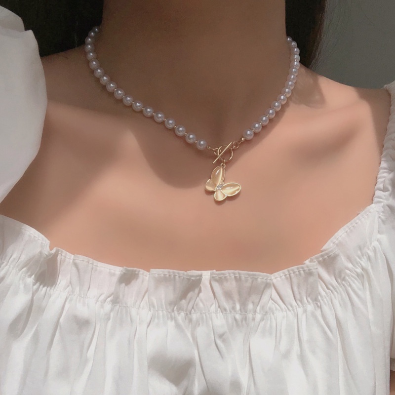 Bông tai/vòng cổ/vòng tay hình bướm đính ngọc trai giả thời trang thanh lịch cho nữ