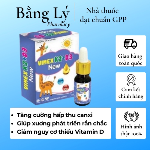 Dung dịch nhỏ giọt bổ sung Vitamin d3 k2 cho trẻ sơ sinh tăng hấp thu canxi, giúp xương chắc khỏe (Lọ 10ml)