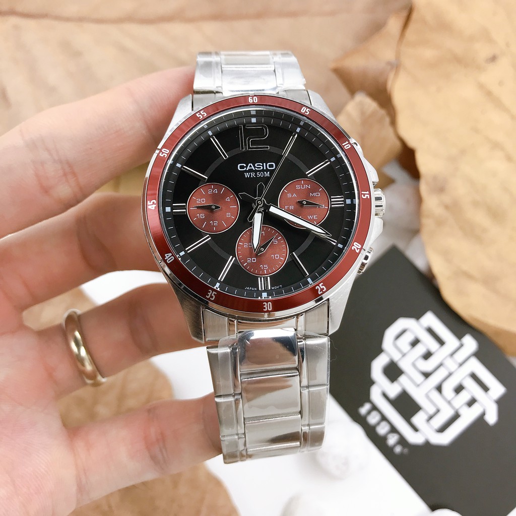Đồng hồ nam Casio MTP-1374 / MTP-1374D-5A dây thép không gỉ, chống nước 50m, hàng chính hãng