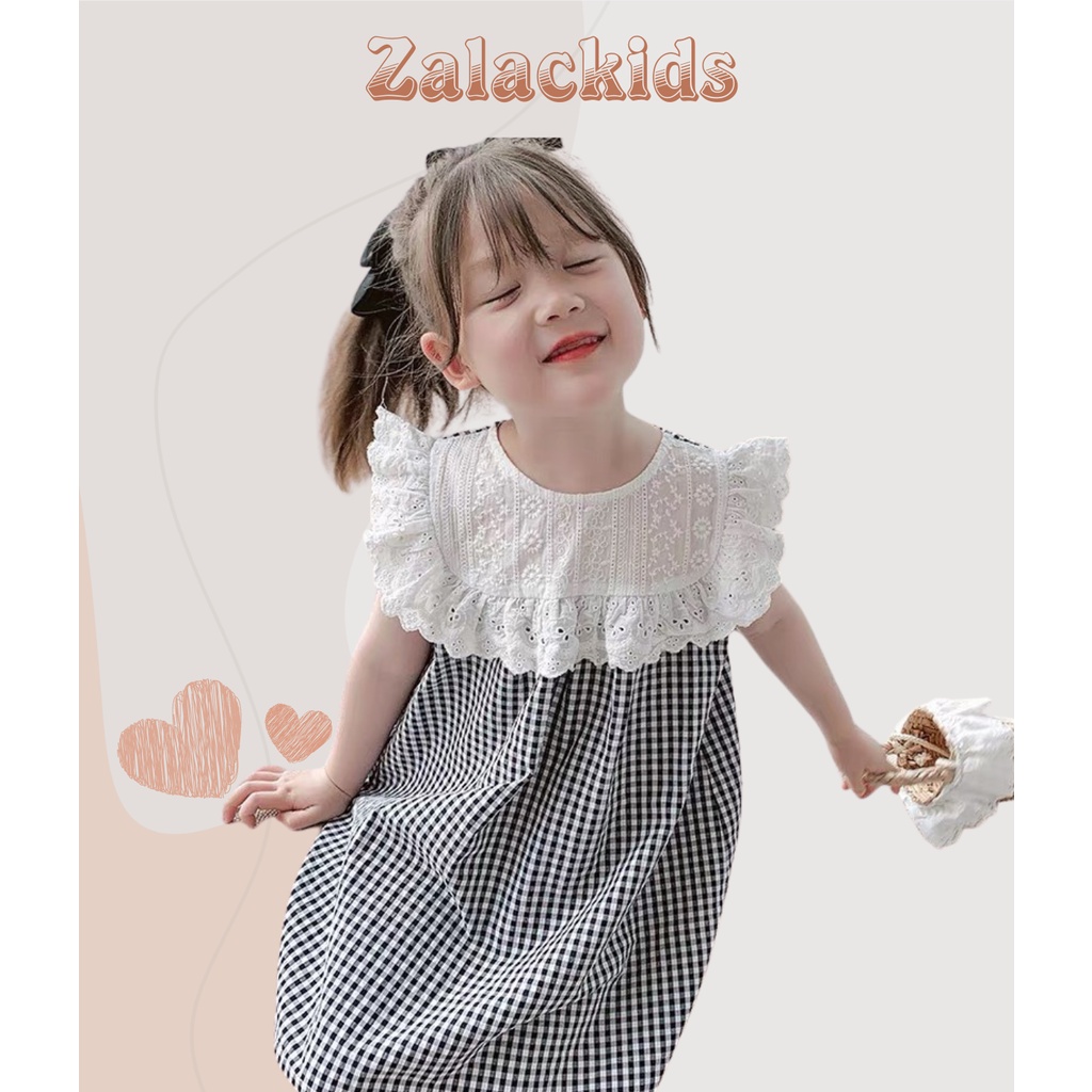 Váy bé gái kẻ caro yếm ngực trắng - Váy hè thiết kế Zalackids