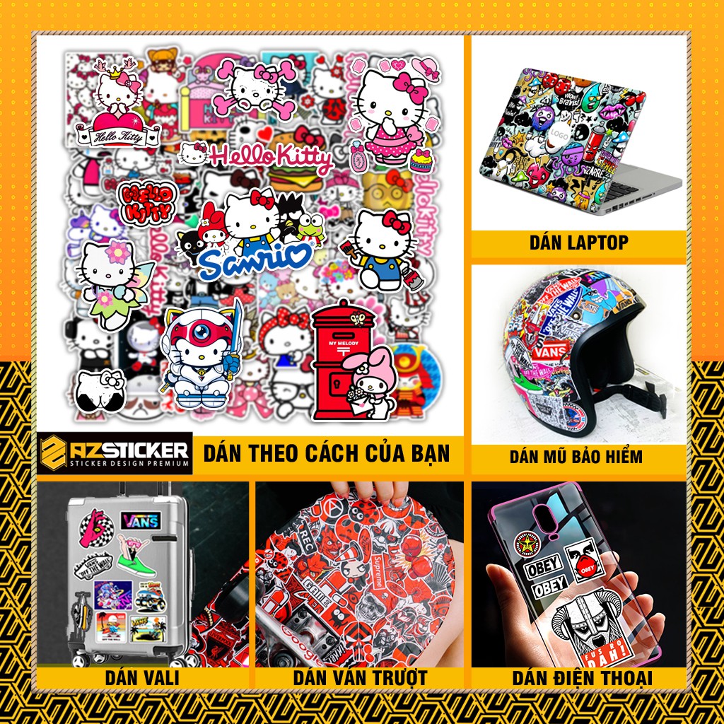 Sticker Hello Kitty | Sticker Dán Nón Bảo Hiểm, Dán Điện Thoại, Trang Trí Sổ Tay, Sticker Chất Liệu PVC Chống Thấm Nước