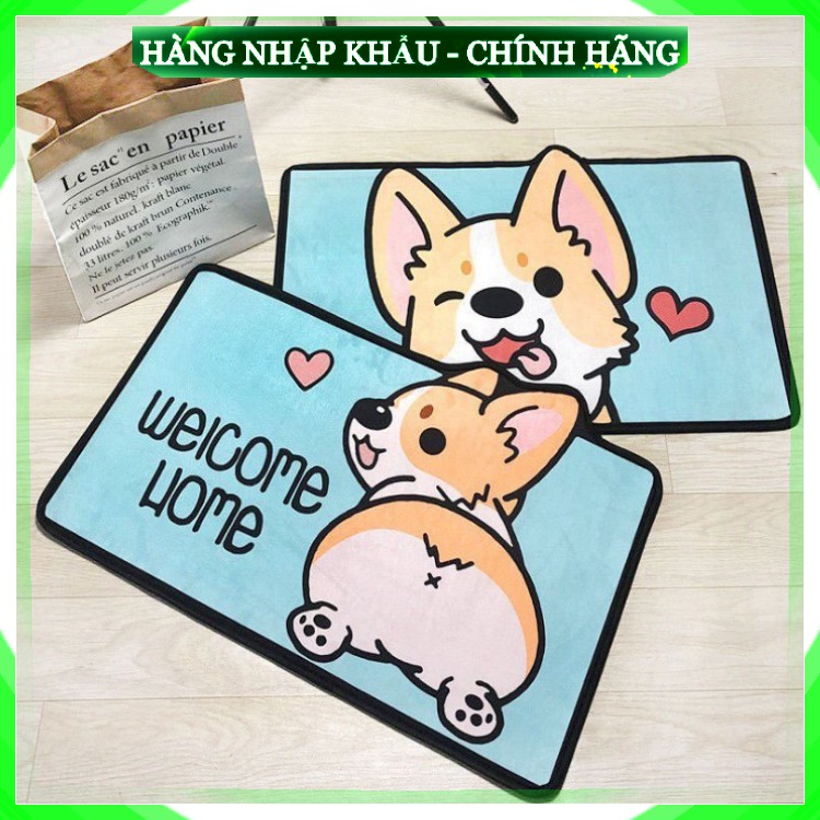 Thảm Lau Chùi Chân Corgi [Freeship] Thảm Chùi Chống Trơn Trượt, Chống Thấm Nước 3D