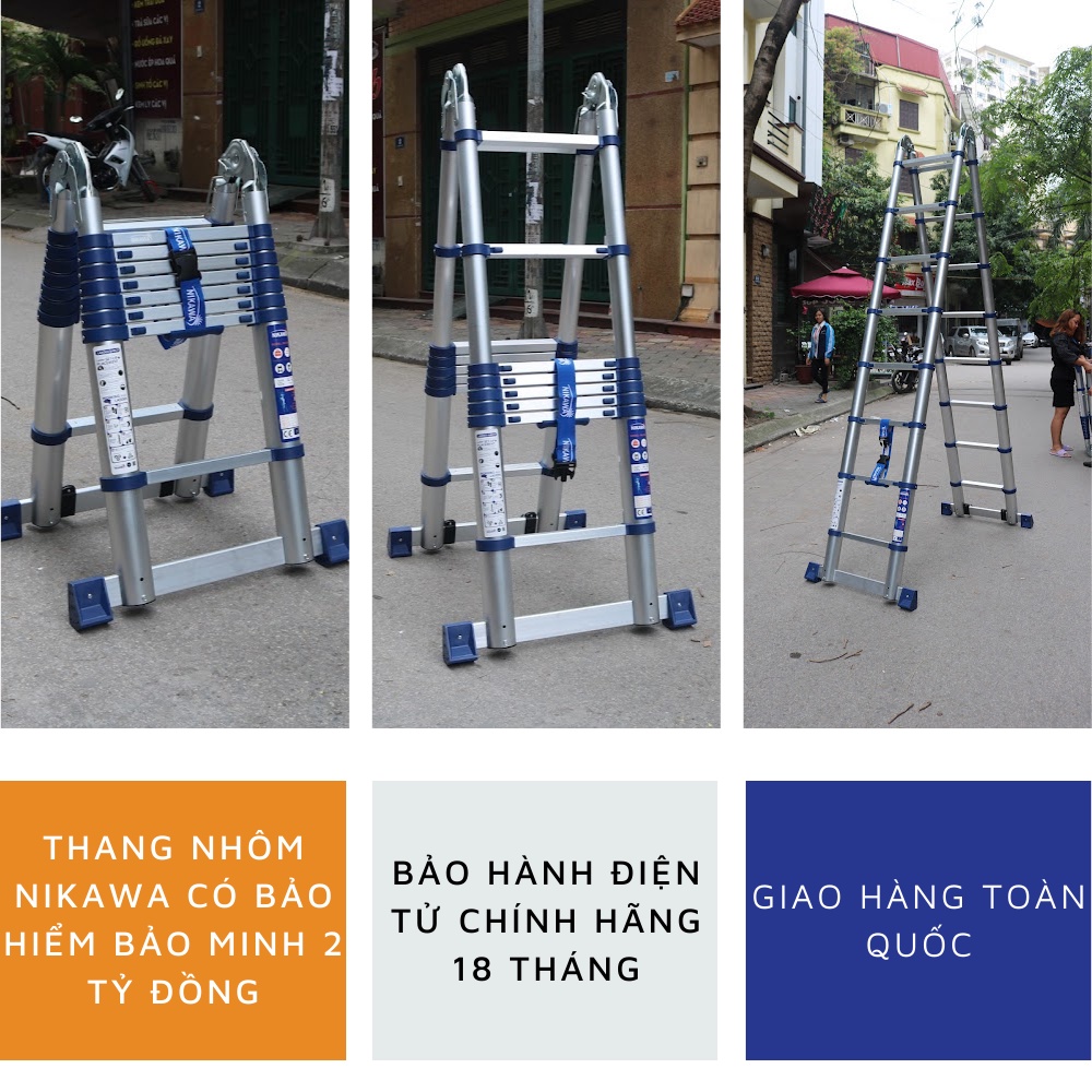 Thang nhôm rút đôi chữ A Nikawa NK-38AI-Pri, chiều cao chữ A 1.9m, 6 bậc, nhập khẩu Nhật Bản, bảo hành chính hãng