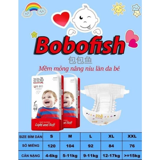 Bỉm dán/quần BOBOFISH MẪU MỚI S120/M104/L92/XL84/XXL76/M96/L92/XL84/XXL76/XXXL72