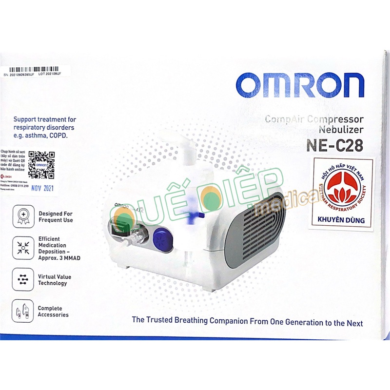 OMRON NE-C28 - Máy xông khí dung OMRON NE C28, tốc độ xông 0,4ml / phút, kích thước hạt nhỏ MMAD 3µm