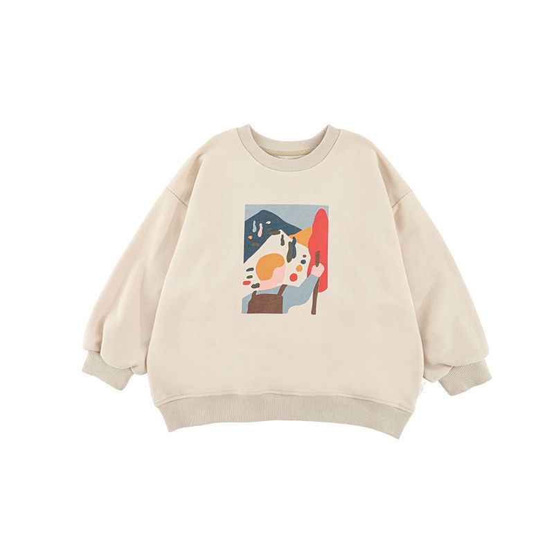 Áo hoodie form rộng họa tiết hoạt hình cho bé