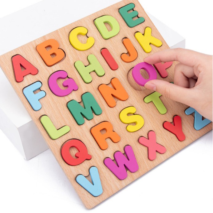 Bảng chữ cái cho bé, bảng ghép chữ cái, số, hình khối bằng gỗ, đồ chơi giáo dục(203)